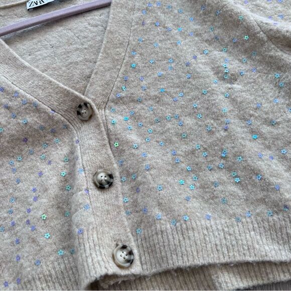Zara sequin flowers cardigan sweater women’s size S - Picture 4 of 7
